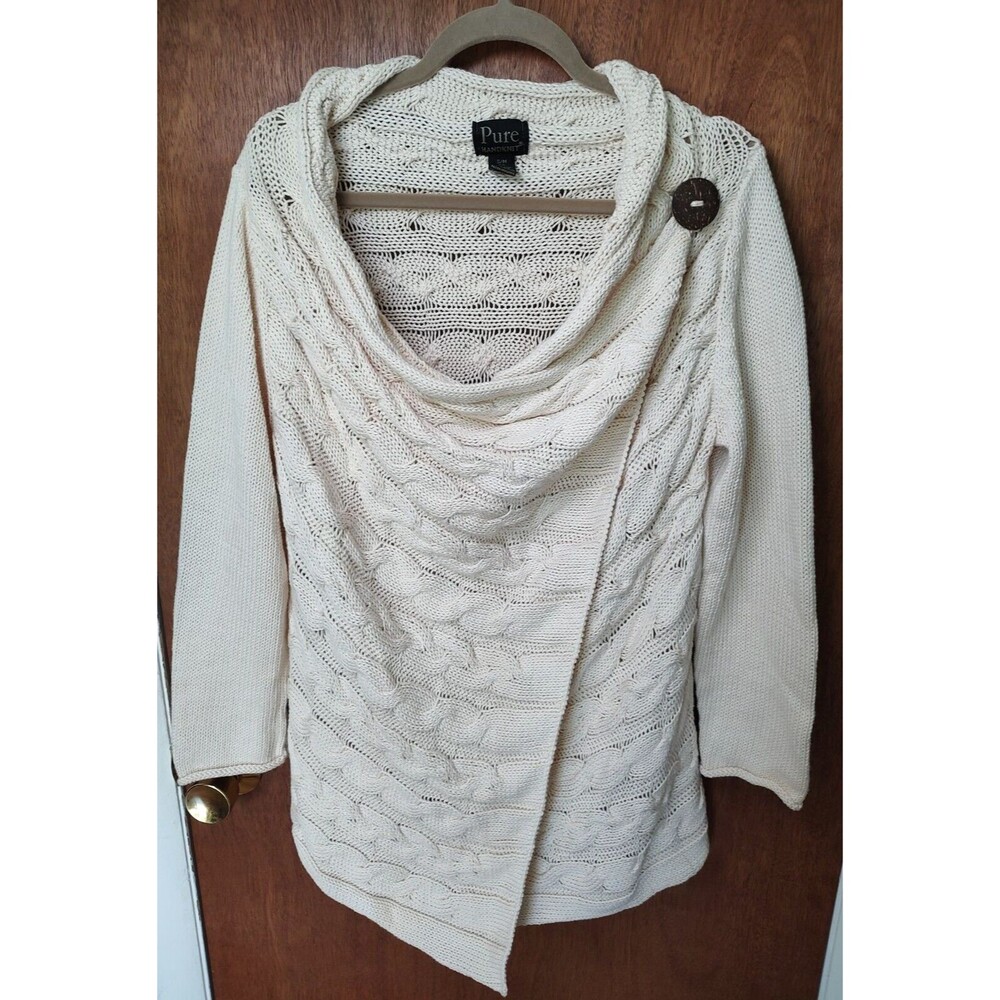 Pure Handknit size S/M cable knit wrap sweater 100% cotton big button